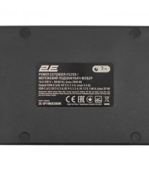 2E Подовжувач-фільтр мережевий 2E 10xТип F, 3x1.5мм кв, 16A, з захистом від перенапруги, 3xUSB-A, 1xUSB-C, 3м, чорний