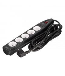 2E Подовжувач-фільтр мережевий 2E 5xТип F, 3x1.5мм кв, 16A, з захистом від перенапруги, 5м, чорний