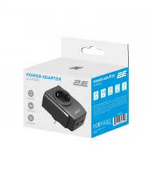 2E Мережевий адаптер 2E 1XSchuko із захистом від сплесків напруги, 2*USB-A, чорний
