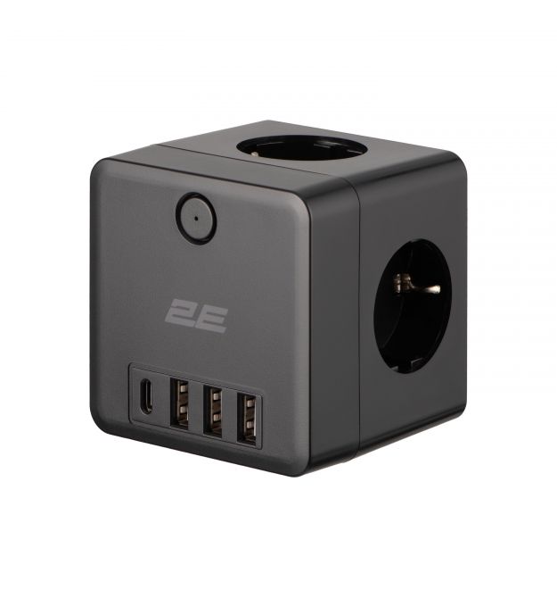 2E Мережевий адаптер 2E 4XSchuko, 3*USB-A, 1*USB-C, black
