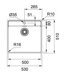 Franke Кухонная мойка Maris, нерж. сталь, прямокутн, без крыла, 500х400х180, чаша- 1, врезная, MRX 210-50 TL, сталь