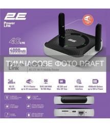 2E Мобільний маршрутизатор 2E PowerLink (MiFi-5 2025) N150, LTE, Wi-Fi4, 1xFE LAN, 1xType-C, 4000мА•год чорний