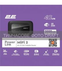 2E Мобільний маршрутизатор 2E PowerLink (MiFi-2 2025) N150, LTE, Wi-Fi4, 1xType-C, 1xCRC9, 3000мА•год чорний