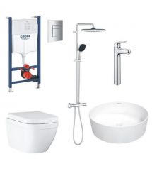 Grohe Комплект Mega Bundle унитаз с инсталляцией, раковина со смесителем и душевая система