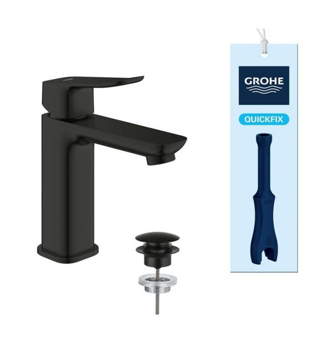 Grohe QuickFix Dice Black sink mixer M-size, spout length - 116mm, non-return, 1 lever, matte black