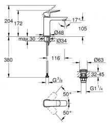 Grohe QuickFix Dice Black sink mixer M-size, spout length - 116mm, non-return, 1 lever, matte black