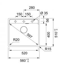 Franke Мойка кухонная Maris, фрагранит, прямоуг., без крыла, 560х510х200мм, чаша- 1, врезная, MRG 610-52 TL, белый