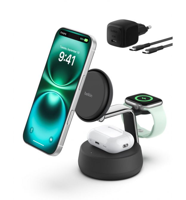 Belkin Зарядний пристрій бездротовий Belkin UltraCharge Pro 3-in-1 Magnetic Charging Dock 25Вт, Charcoal