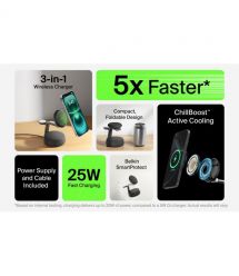 Belkin Зарядний пристрій бездротовий Belkin UltraCharge Pro 3-in-1 Magnetic Charging Dock 25Вт, Charcoal