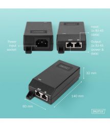 Digitus PoE-Инжектор PoE+ 802.3at, 10/100/1000 Mbps, Output max. 48V, 30W, черный