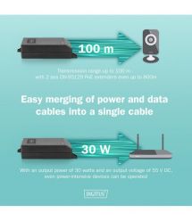 Digitus PoE-Инжектор PoE+ 802.3at, 10/100/1000 Mbps, Output max. 48V, 30W, черный