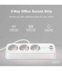 Digitus Блок розеток DIGITUS Office, 3xSchuko, 2xUSB-A, 1xUSB-C, 16A, 1.5м, вилка Schuko, білий