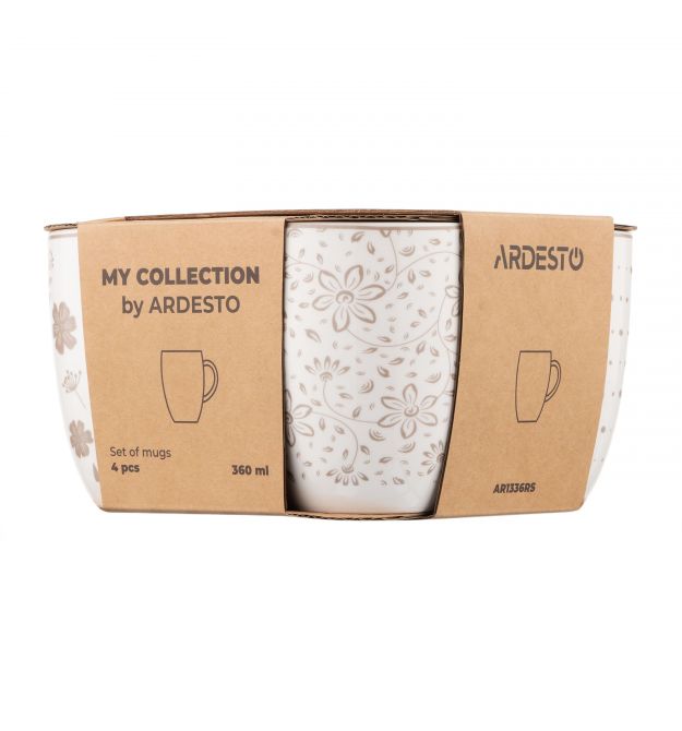 ARDESTO Набор чашек Ravenna, 4шт., 360мл, фарфор, бело-бежевый
