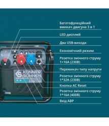 Könner & Söhnen Генератор инверторный бензиновый KS 8100iE 1/3 ATSR 230/400В 8/8.5кВт АВР(ATS) электростартер 68кг