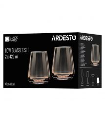 ARDESTO Набор стаканов низких Black Mars 420мл, 2шт, стекло, золотистый