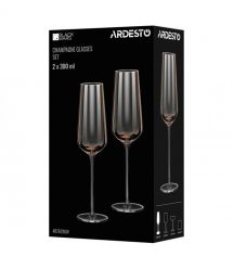 ARDESTO Набор бокалов для шампанского Black Mars 300мл, 2шт, стекло, золотистый