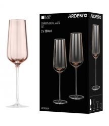 ARDESTO Набор бокалов для шампанского Black Mars 300мл, 2шт, стекло, золотистый