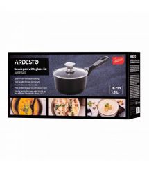 ARDESTO Ковш со стеклянной крышкой Gemini Bari, 1.3л, алюминий, черный