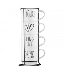 ARDESTO Набор чашек на подставке, 4шт., 320мл, керамика, металл, белый