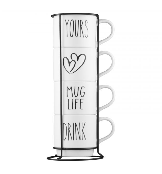 ARDESTO Набор чашек на подставке, 4шт., 320мл, керамика, металл, белый