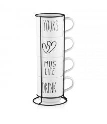 ARDESTO Набор чашек на подставке, 4шт., 320мл, керамика, металл, белый