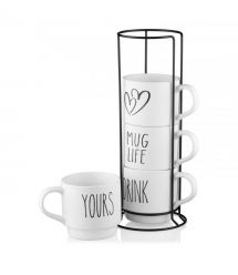 ARDESTO Набор чашек на подставке, 4шт., 320мл, керамика, металл, белый