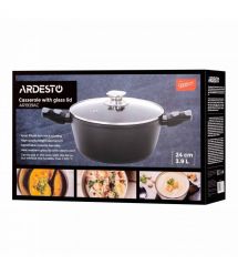 ARDESTO Кастрюля со стеклянной крышкой Gemini Bari, 3.9л, алюминий, черный