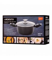 ARDESTO Кастрюля со стеклянной крышкой Gemini Bari, 2.5л, алюминий, черный