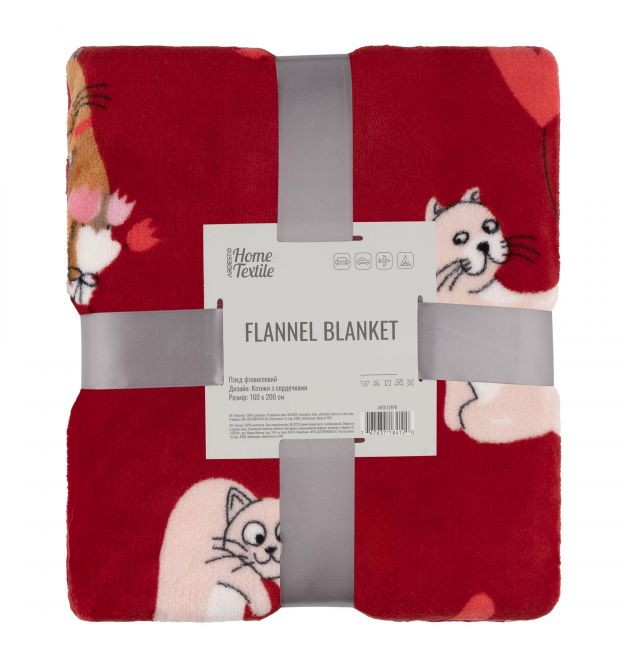 ARDESTO Плед Flannel 160х200см, 100% полиэстер, котики с сердечками.