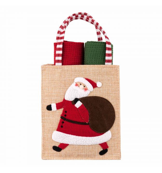 ARDESTO Подарочный набор полотенец в мешочке Christmas Santa 38х63см, 2шт, 100% хлопок, красный, зеленый