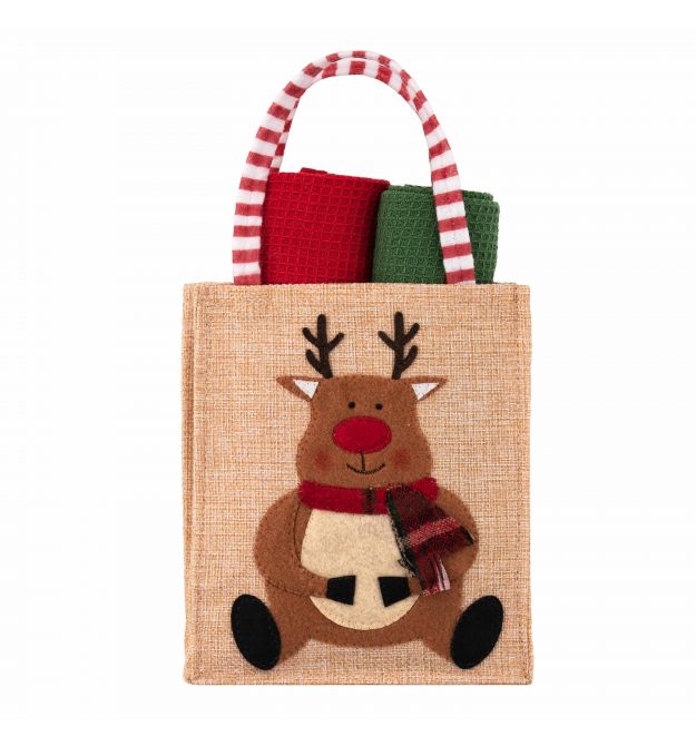 ARDESTO Подарочный набор полотенец в мешочке Christmas Deer 38х63см, 2шт, 100% хлопок, красный, зеленый