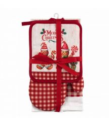 ARDESTO Подарочный набор для кухни Christmas Gingerbread, 3шт, 100% хлопок (полотенце), 100% полиэстер (прихватки), красный