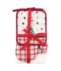 ARDESTO Подарочный набор для кухни Christmas Tree, 3шт, 100% хлопок (полотенце), 100% полиэстер (прихватки), зеленый