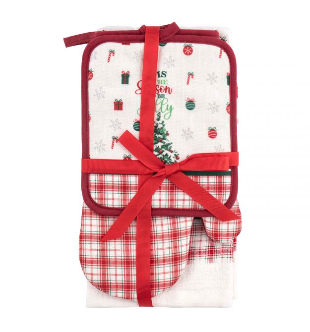 ARDESTO Подарочный набор для кухни Christmas Tree, 3шт, 100% хлопок (полотенце), 100% полиэстер (прихватки), зеленый