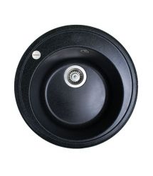 Adamant Набор кухонная Sun, искуственный камень, круглая, без крыла, 510x200мм, чаша - 1, врезная, черный + смеситель