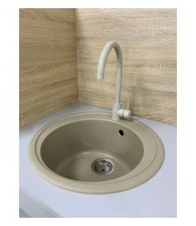 Adamant Набор кухонная Sun, искуственный камень, круглая, без крыла, 510x200мм, чаша - 1, врезная, Сахара + смеситель