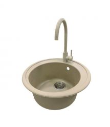 Adamant Набор кухонная Sun, искуственный камень, круглая, без крыла, 510x200мм, чаша - 1, врезная, Сахара + смеситель