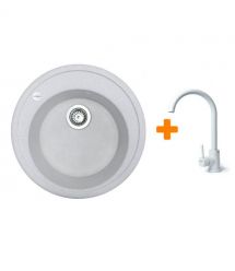 Adamant Набор кухоннаяSun, искуственный камень, круглая, без крыла, 510x200мм, чаша - 1, врезная, Old stone + смеситель