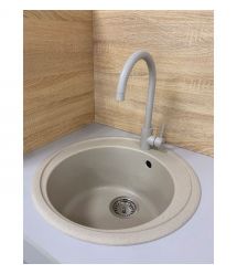 Adamant Набор кухонная Sun, искуственный камень, круглая, без крыла, 510x200мм, чаша - 1, врезная, Avena + смеситель