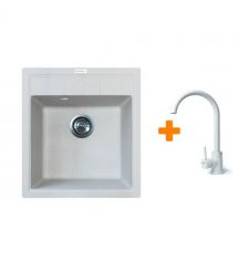 Adamant Набор кухонная Brick, искуственный камень, квадрат, без крыла, 460x515x200мм, чаша - 1, врезная, Old stone + смеситель