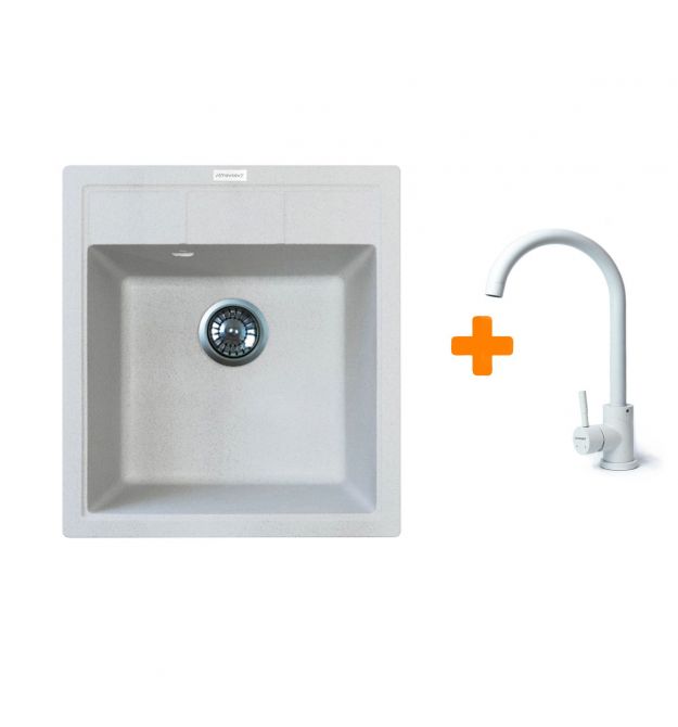 Adamant Набор кухонная Brick, искуственный камень, квадрат, без крыла, 460x515x200мм, чаша - 1, врезная, Old stone + смеситель