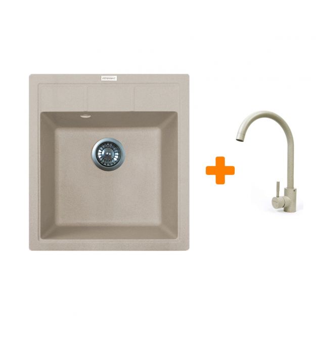 Adamant Набор кухонная Brick, искуственный камень, квадрат, без крыла, 460x515x200мм, чаша - 1, врезная, Avena + смеситель