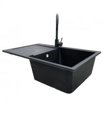 Adamant Набор кухонный Horizon, искуственный камень, прямоуг., с крылом, 780х495х230мм, чаша - 1, врезная, графит + смеситель