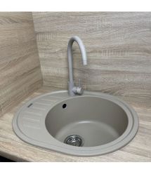 Adamant Мойка кухонная Ovum, искуственный камень, овальная, с крылом, 615х495х200мм, чаша - 1, врезная, Сахара + смеситель