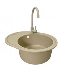 Adamant Мойка кухонная Ovum, искуственный камень, овальная, с крылом, 615х495х200мм, чаша - 1, врезная, Сахара + смеситель