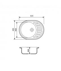 Adamant Мойка кухонная Ovum, искуственный камень, овальная, с крылом, 615х495х200мм, чаша - 1, врезная, Avena + смеситель