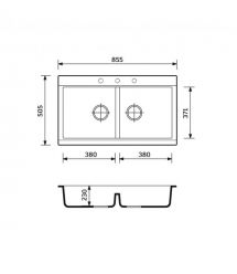 Adamant Набор кухонный Similar, искуственный камень, прямоуг., без крыла, 885x505x