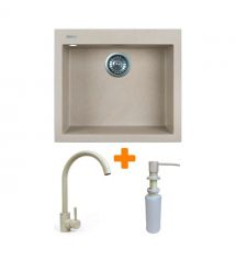 Adamant Набор кухонный Univer, искуственный камень, квадрат, без крыла, 560х500х200мм, чаша - 1, врезная, Avena + смеситель