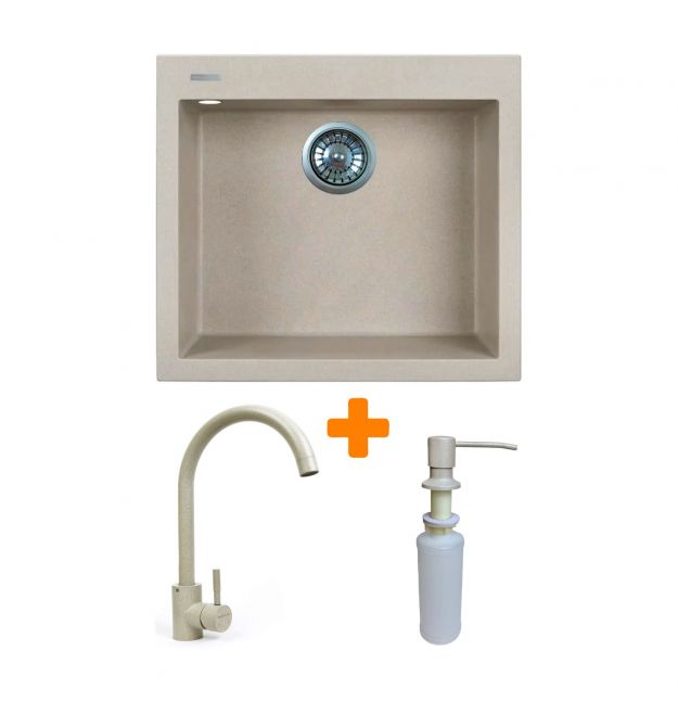 Adamant Набор кухонный Univer, искуственный камень, квадрат, без крыла, 560х500х200мм, чаша - 1, врезная, Avena + смеситель