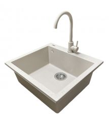 Adamant Набор кухонный Univer, искуственный камень, квадрат, без крыла, 560х500х200мм, чаша - 1, врезная, Avena + смеситель